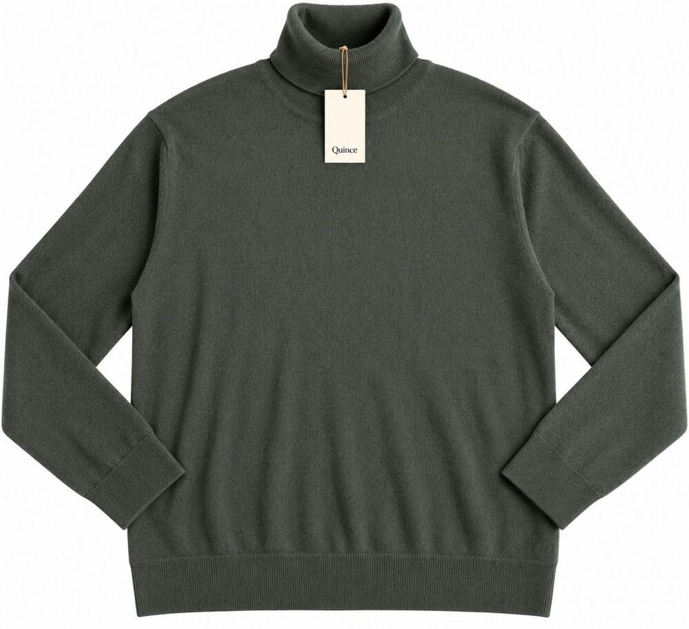 NWT Quince Men's 100% Cashmere Turtleneck Sweater Dark Olive Green Size XL New